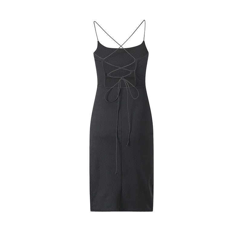 New European And American Sexy Backless Slit Slim Sleeveless Sling Dress