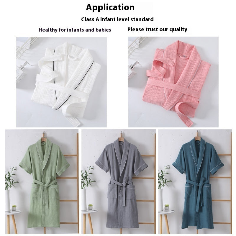 Pure Cotton Bathrobe Double-layer Gauze Short Sleeve Nightgown