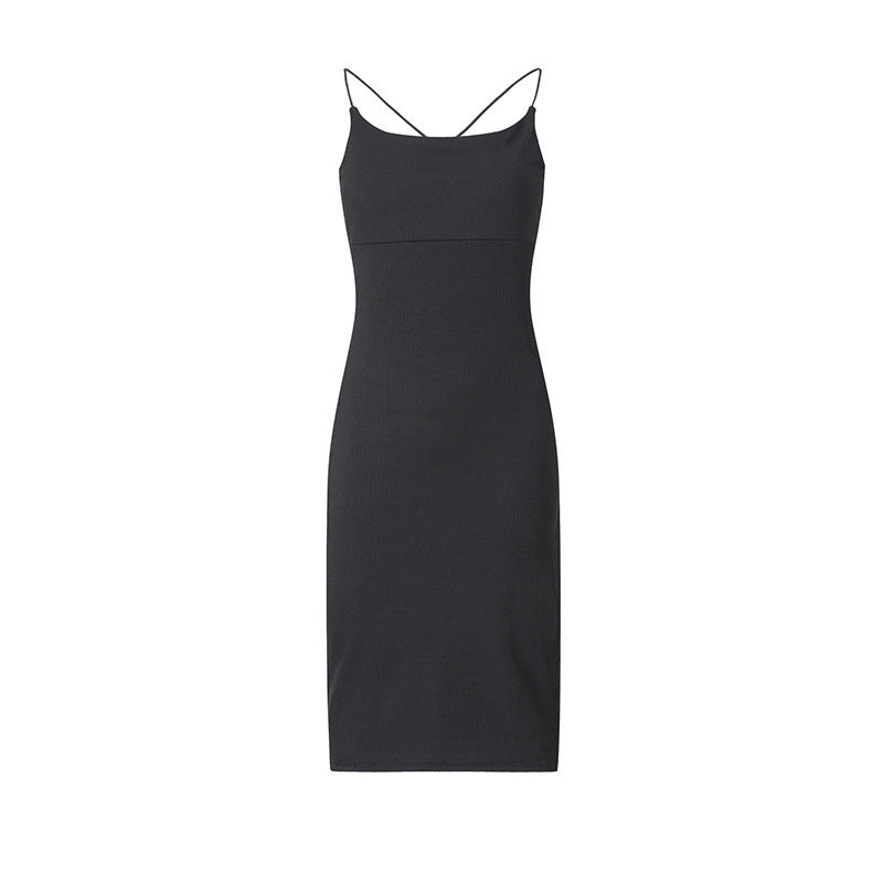 New European And American Sexy Backless Slit Slim Sleeveless Sling Dress