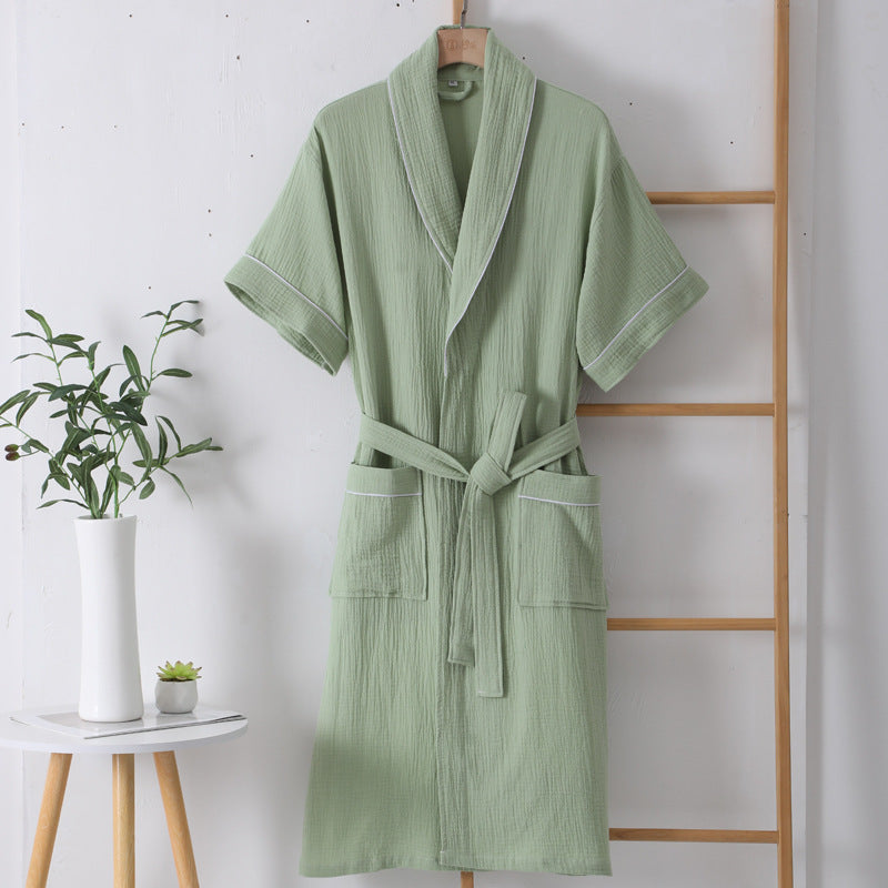 Pure Cotton Bathrobe Double-layer Gauze Short Sleeve Nightgown