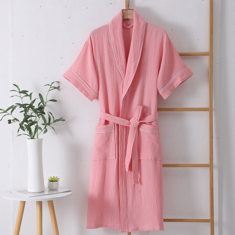 Pure Cotton Bathrobe Double-layer Gauze Short Sleeve Nightgown