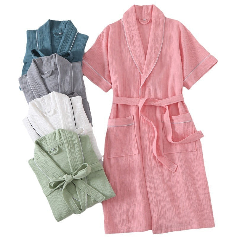 Pure Cotton Bathrobe Double-layer Gauze Short Sleeve Nightgown