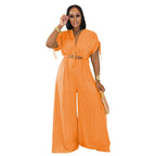 Women's Casual V-neck Lace-up Wide-leg Jumpsuit