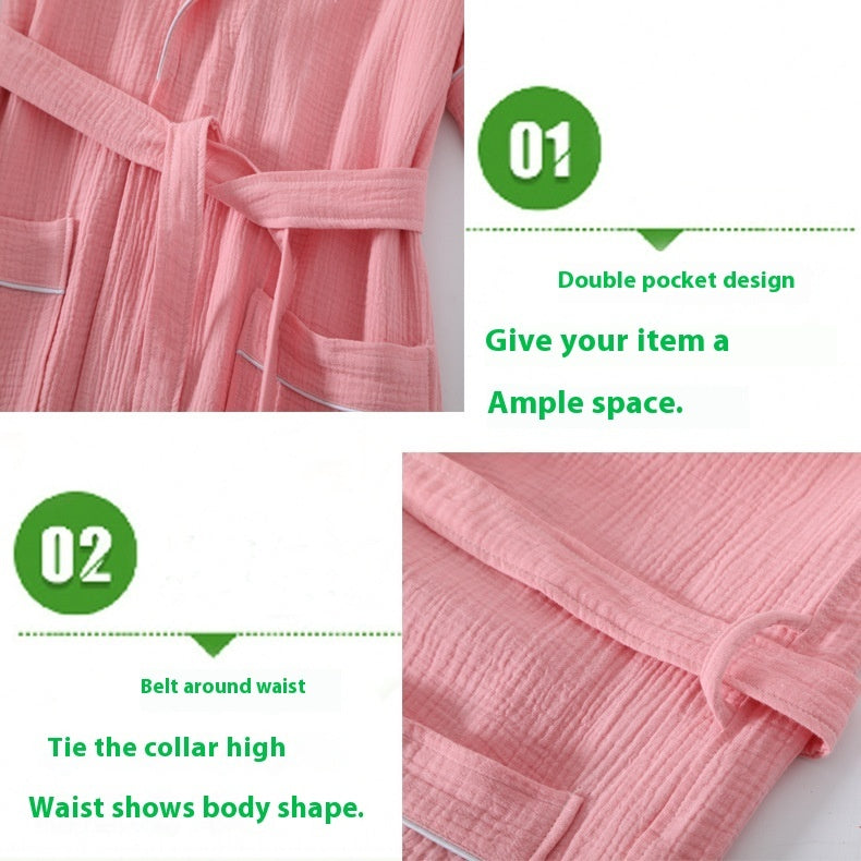 Pure Cotton Bathrobe Double-layer Gauze Short Sleeve Nightgown